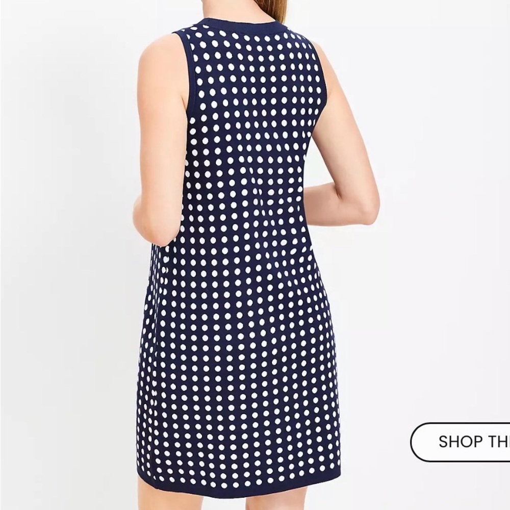 LOFT Navy and White Polka Dot Mini Dress - Picture 2 of 6